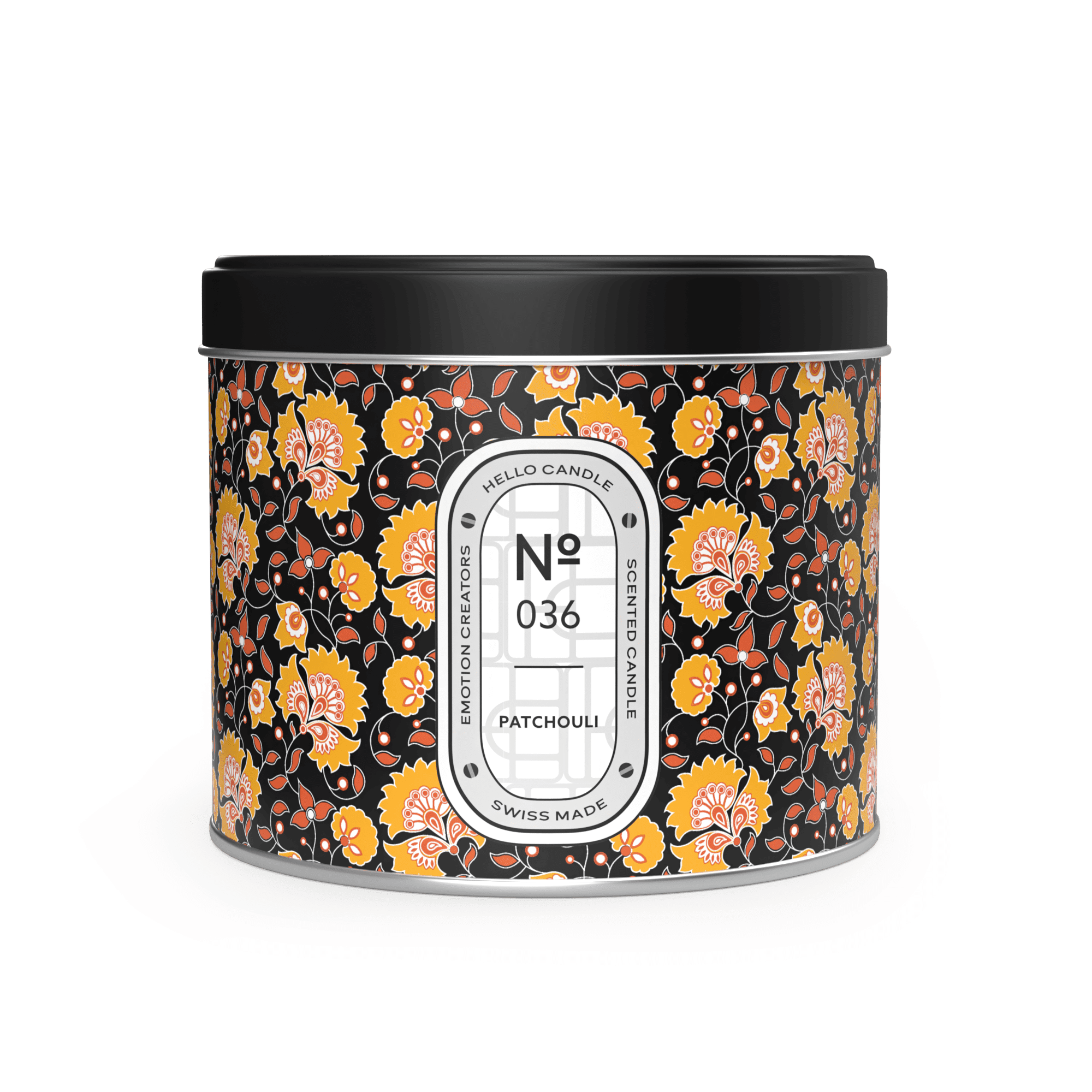 Bougie parfumée patchouli en boîte fleurie