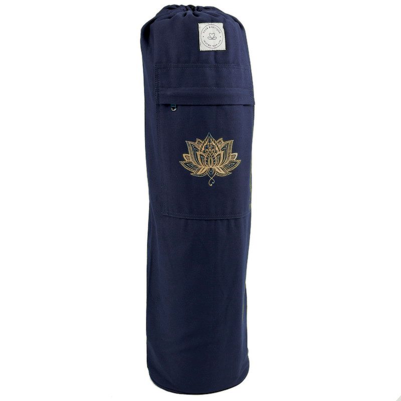 Sac de yoga bleu avec motif lotus doré