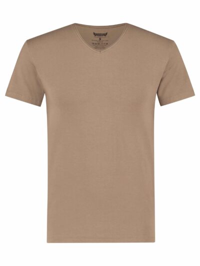 t-shirt manches courtes beige avec col V uni