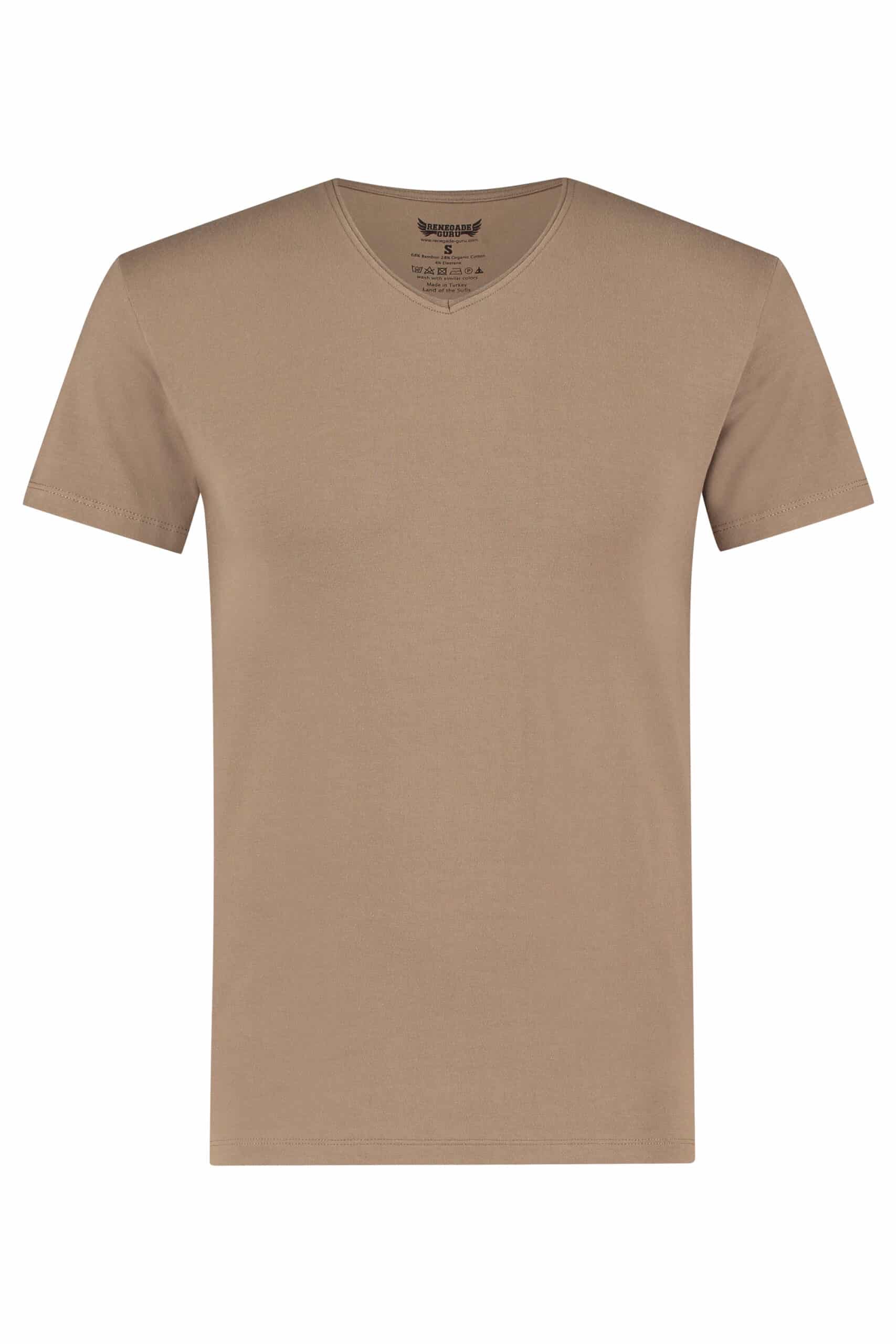 t-shirt manches courtes beige avec col V uni