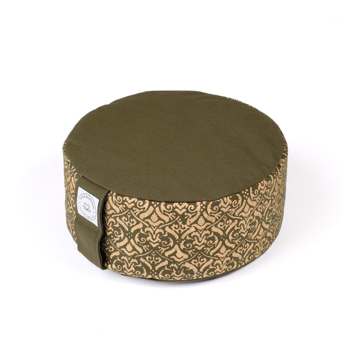 Coussin de méditation rond vert et doré