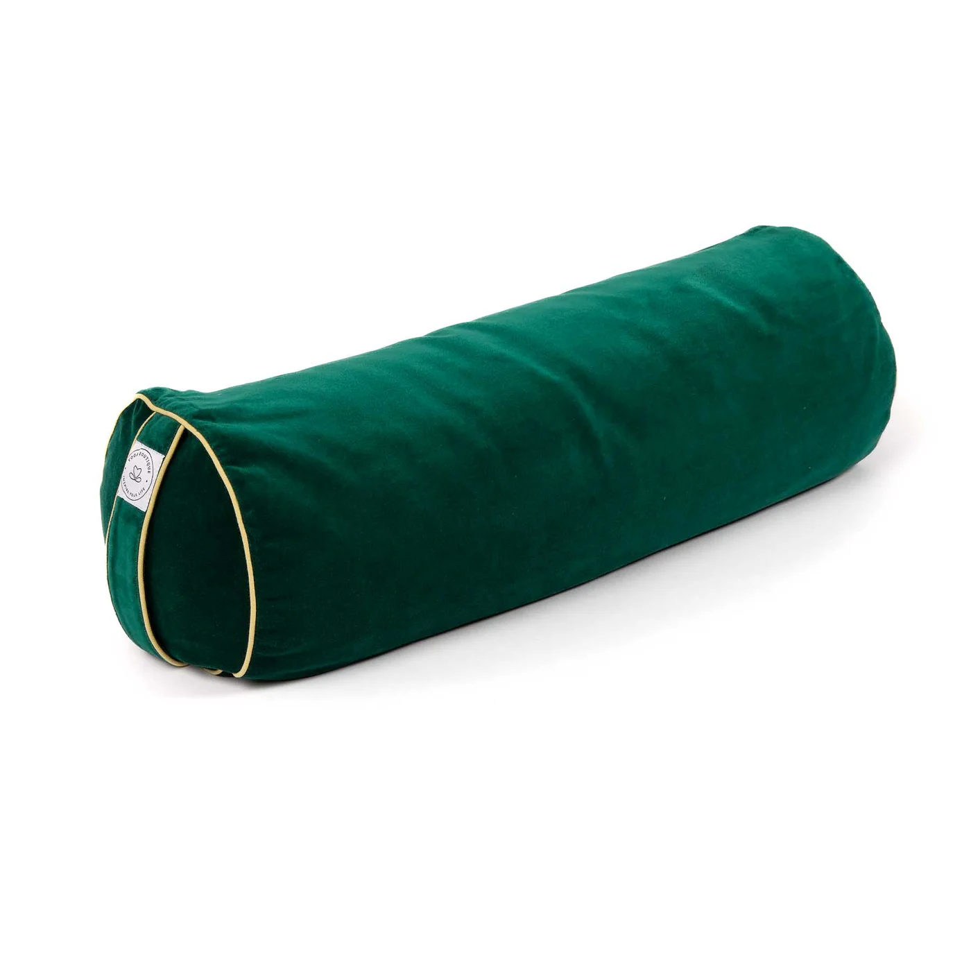 Coussin cylindrique vert en velours