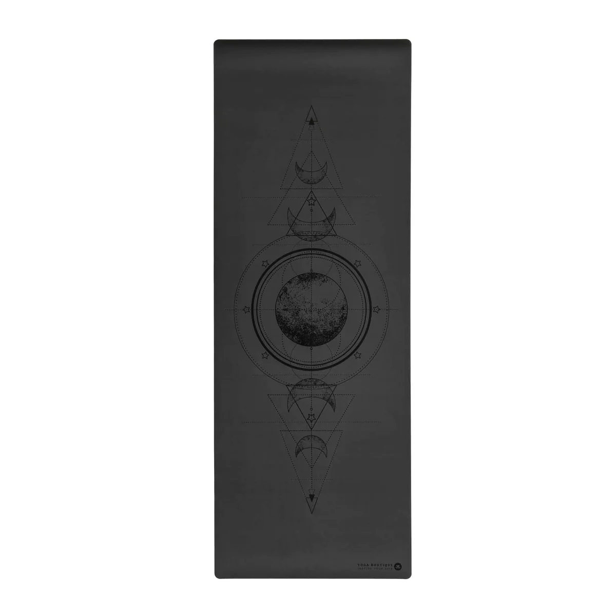 Tapis de yoga noir motif géométrique lunaire