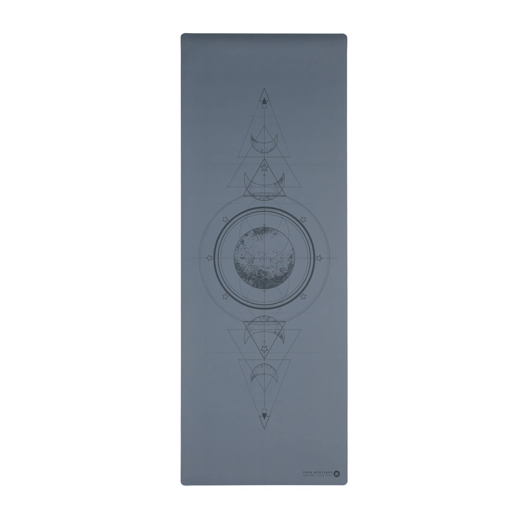 Tapis de yoga gris avec motifs géométriques lunaires