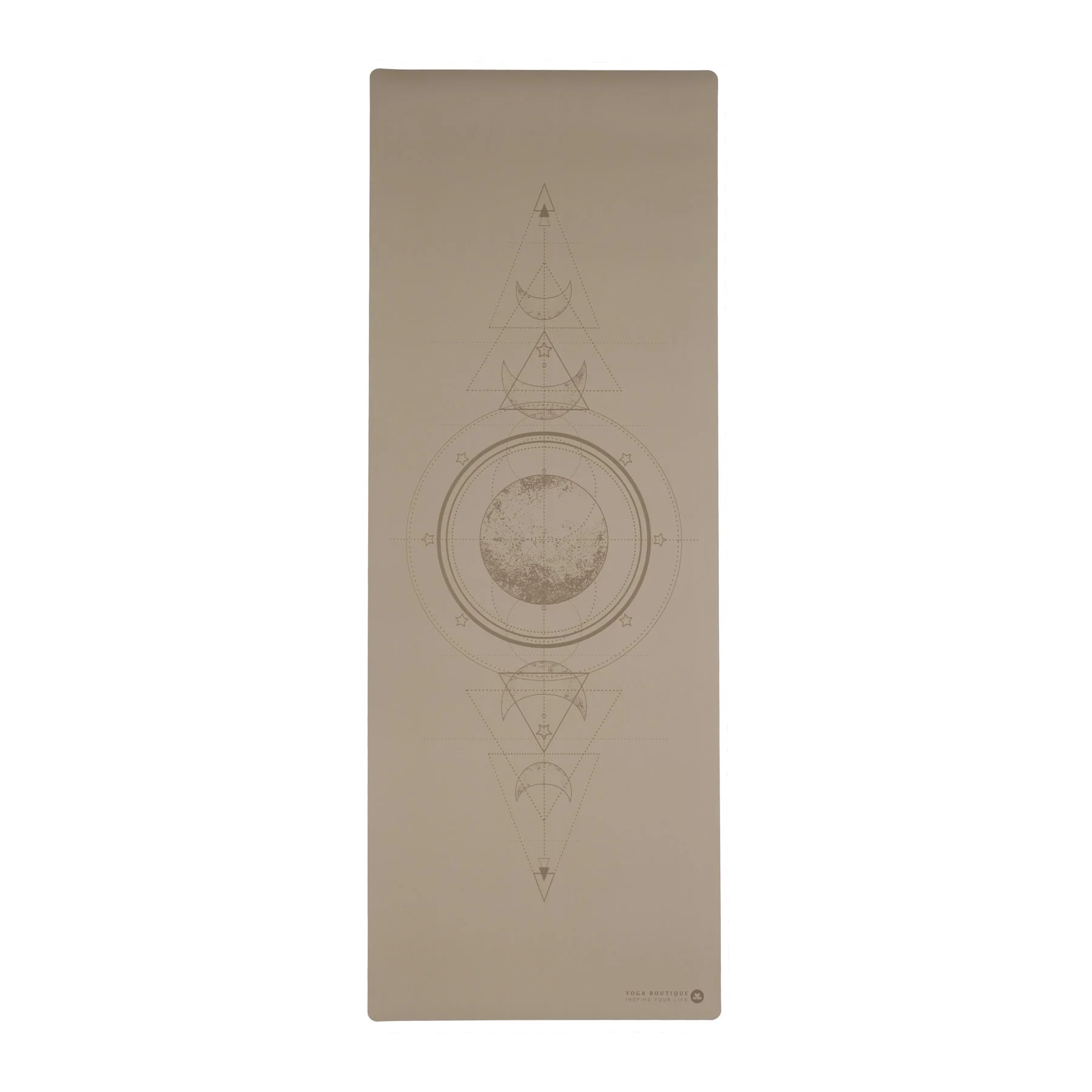 Tapis de yoga beige avec motif géométrique lunaire