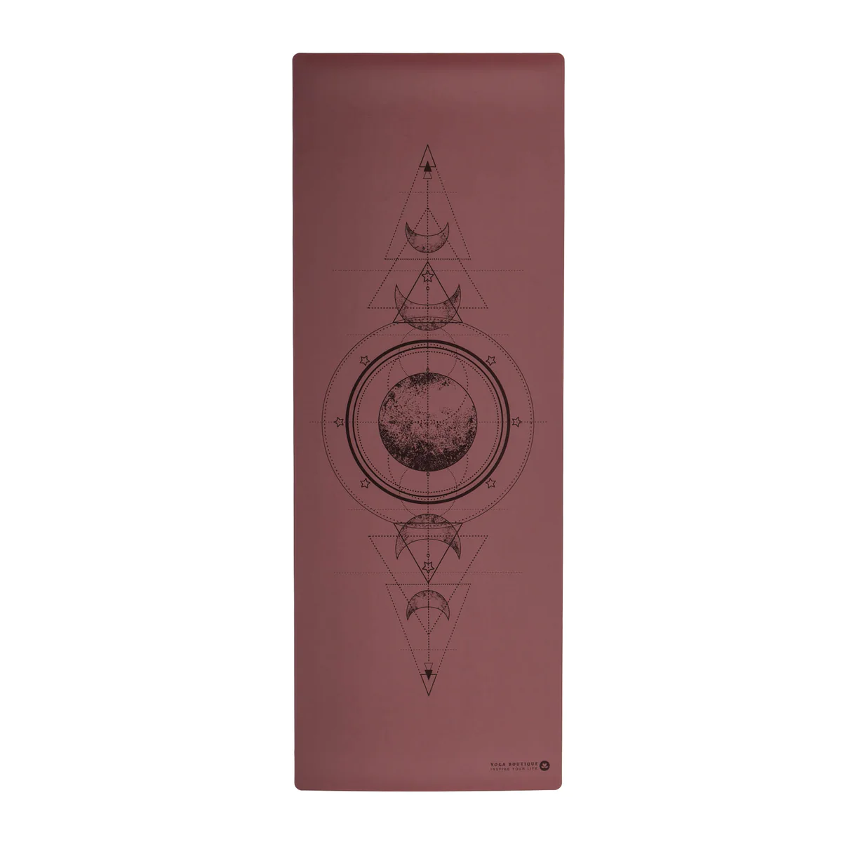 Tapis de yoga bordeaux avec motif géométrique lunaire