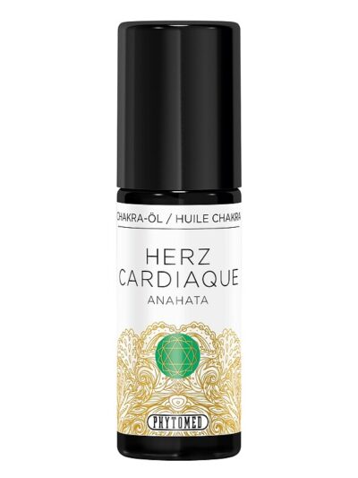 Flacon en verre foncé d'huile de massage du chakra du coeur par Phytomed