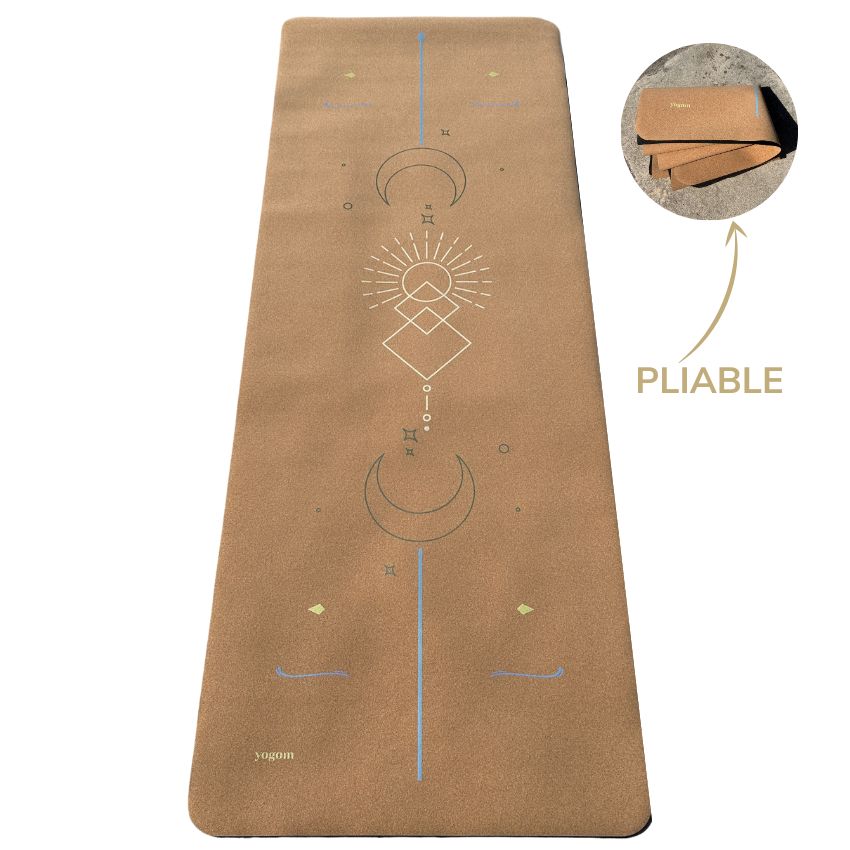 Tapis de yoga en liège pliable avec motifs géométriques