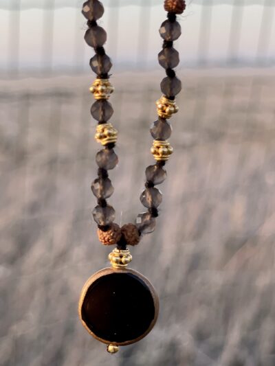 Collier Artisanal en Quartz et Obsidienne | Smoky Obsidian Mala