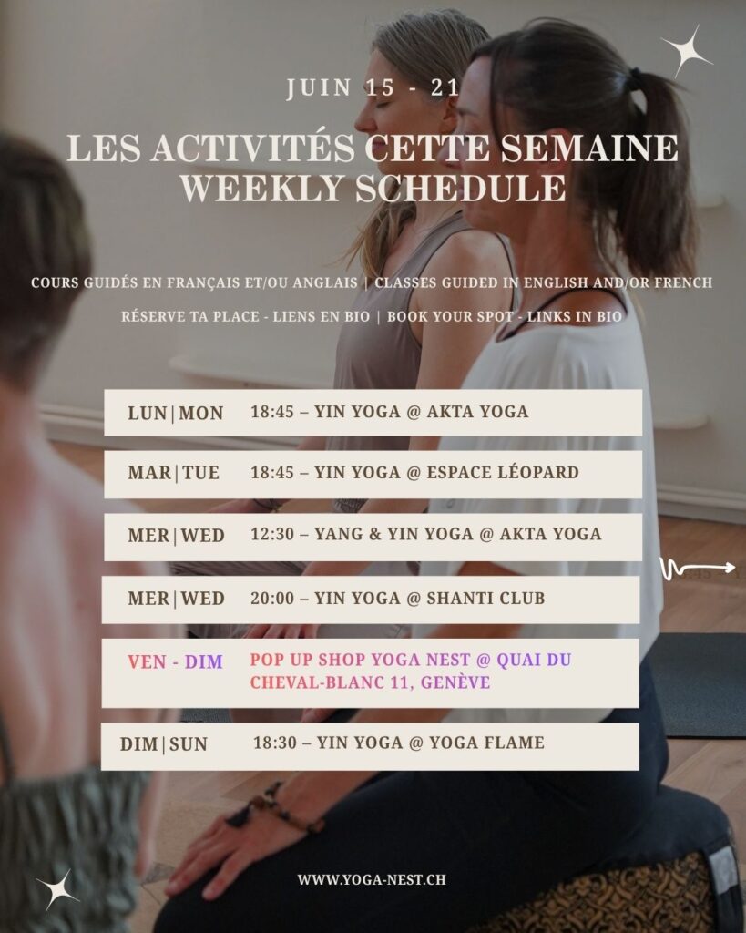 Planning hebdomadaire de cours de yoga, 15-21 juin